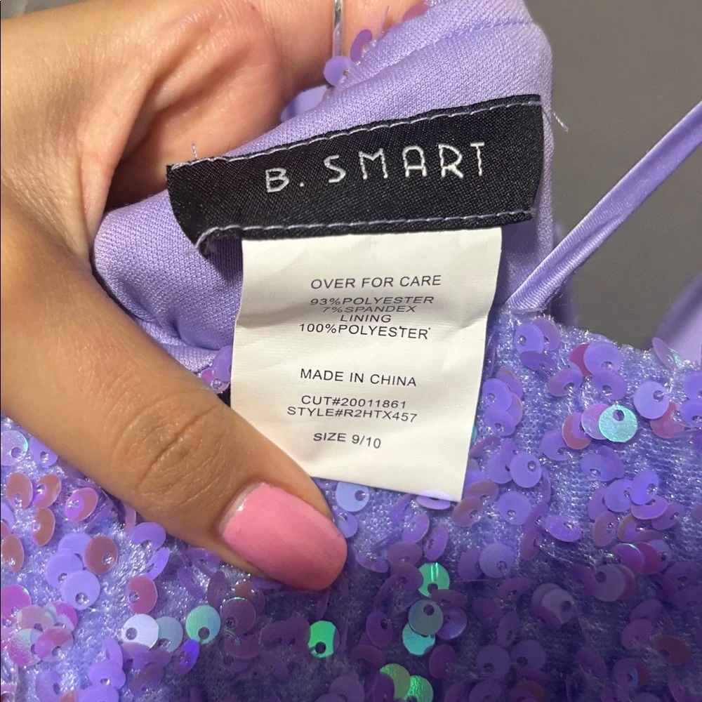 B.Smart Purple Sequin Spaghetti Strap Maxi Dress With V-Neck & Side Slit - Picture 5 of 9
